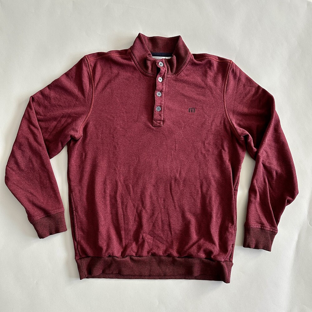 Travis Mathew Pullover Mens Large Red Quarter Snap Sweater Golf Casual Pockets